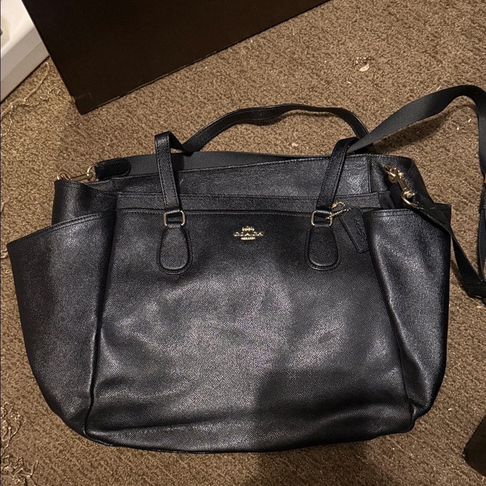 Coach Black Leather Tote with Top Handles and Crossbody Strap